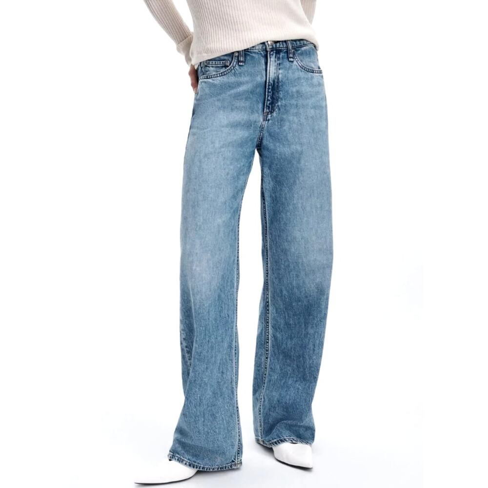 Rag & Bone Logan Wide-Leg Mid-Rise Featherweight Denim Jeans Lyon Size 25